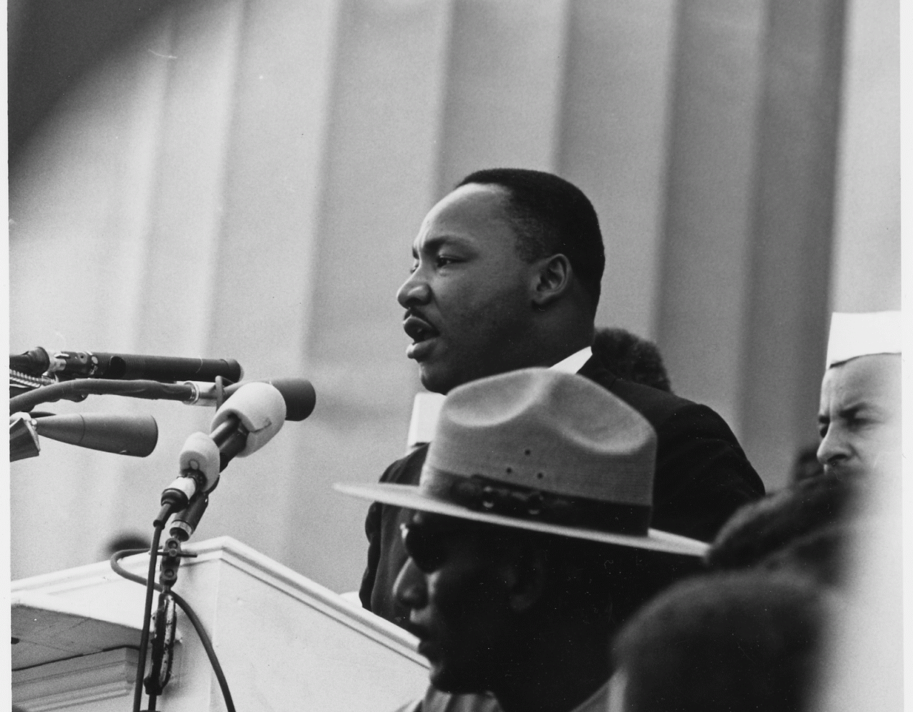 Martin Luther King, Jr. delivering "I Have a Dream" at the 1963 Washington D.C. Civil Rights March.